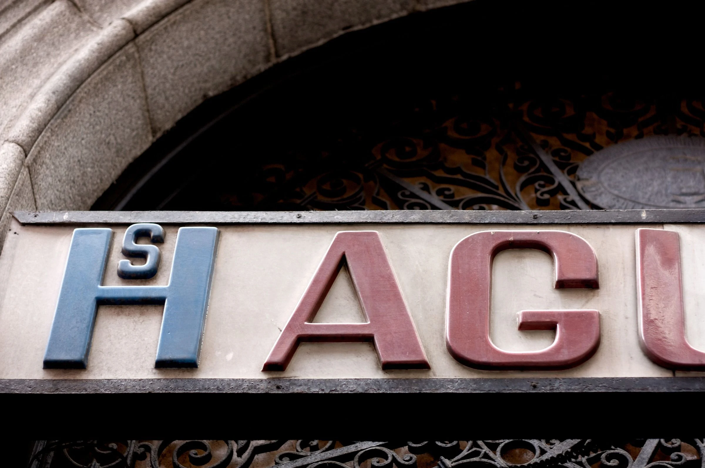 Raised colored letters above a shopfront