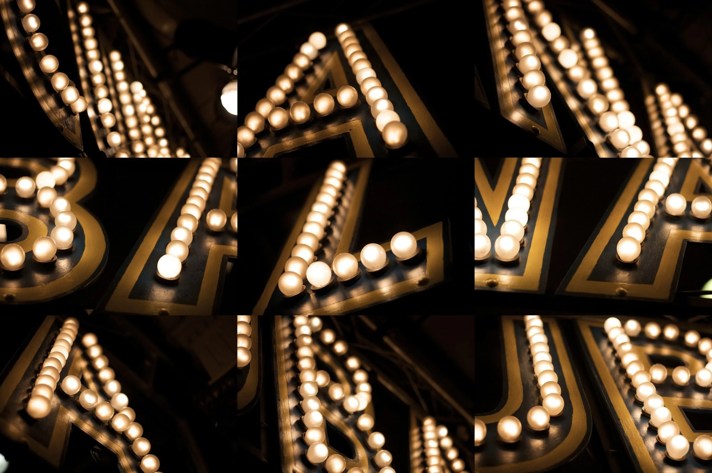 Rows of illuminated marquee letters